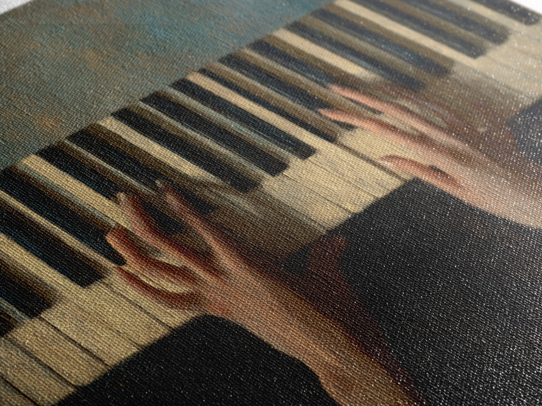 Piano Keys and Hands Framed Canvas Print, Black and White Art, Modern Wall Art, Living Room Decor, Oil Painting, Monochrome, BAW-3x2-50