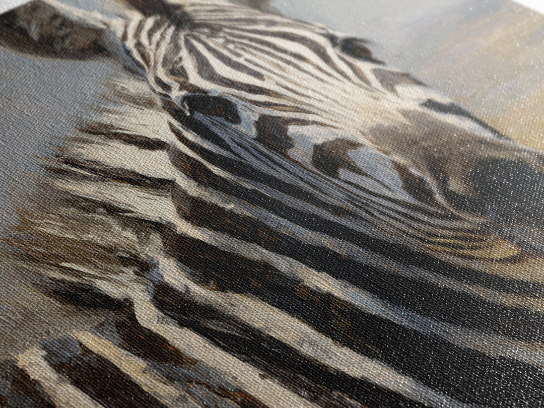 Zebra Stripe Closeup as Graphic Abstraction Canvas Print, Black and White Art, Textured Painting, Living Room Decor, Monochrome, BAW-3x2-60