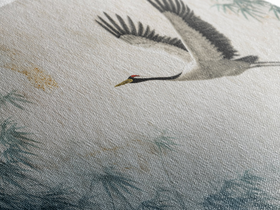 Black Ink Crane Flying Across Empty Sky Canvas Print, Black and White Art, Boho Decor, Living Room Decor, Oil Painting, BAW-3x2-89