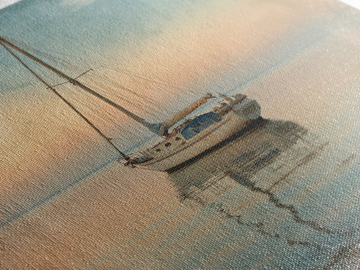 Sunset Sailboat Silhouette on Calm Water Canvas Print, Beach Art, Modern Art, Coastal Decor, Oil Painting, Shore, Luxury Decor, BEA-1x1-30