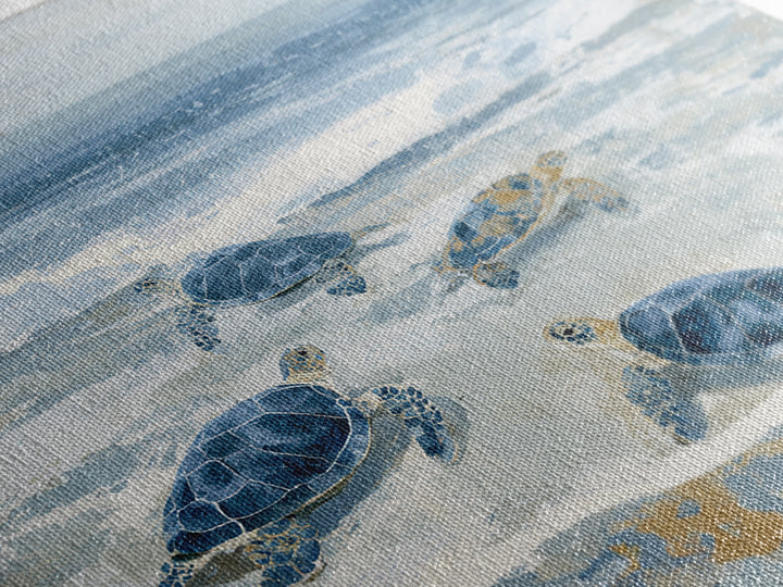 Family of Sea Turtles Crossing Moonlit Sand Framed Canvas Print, Beach Art, Coastal Art, Coastal Decor, Fine Art, Shore, BEA-1x1-38