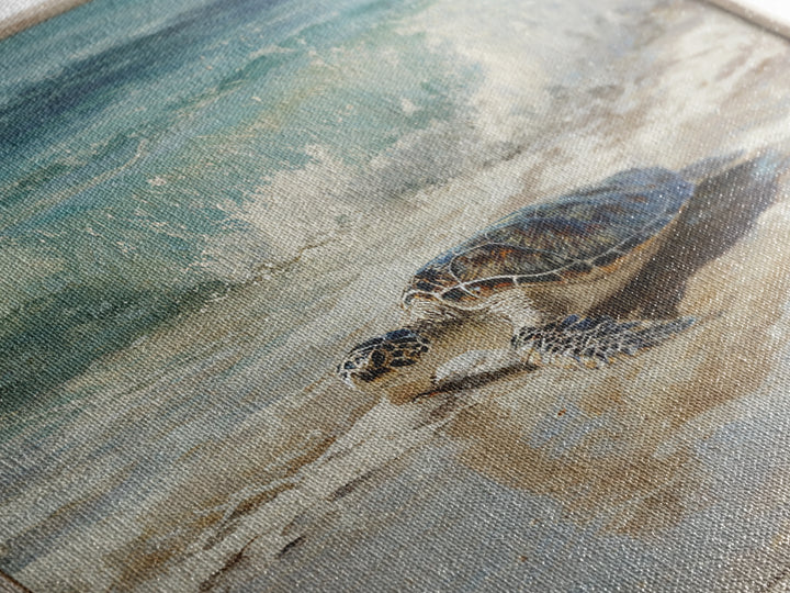 Family of Sea Turtles Crossing Moonlit Sand Framed Canvas Print, Beach Art, Coastal Art, Coastal Decor, Fine Art, Shore, BEA-1x1-62