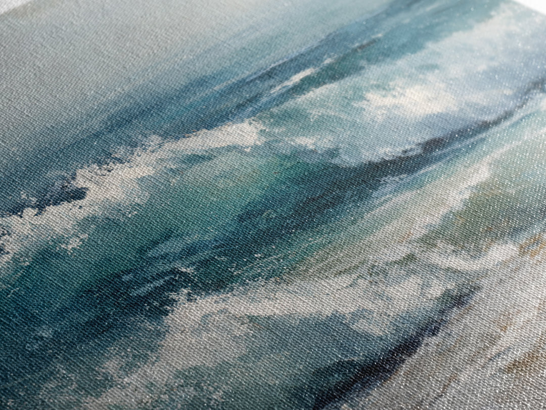 Stormy Ocean Wave Canvas Print, Beach Art, Textured Painting, Coastal Decor, Oil Painting, Shore, Digital Wall Art, BEA-1x1-81