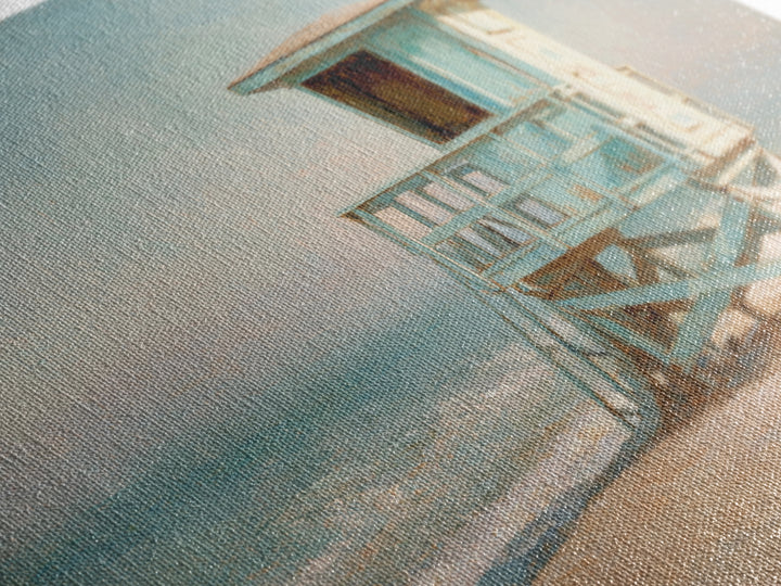 Quiet Lifeguard Tower at Golden Hour Canvas Print, Beach Art, Original Art, Coastal Decor, Oil Painting, Shore, Beach Decor, BEA-2x1-47