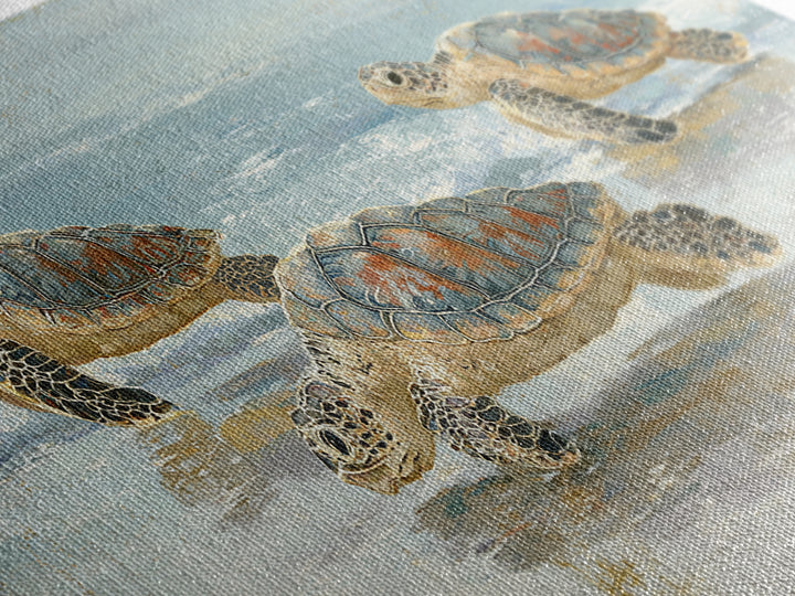 Family of Sea Turtles Crossing Moonlit Sand Canvas Print, Beach Art, Wall Art, Coastal Decor, Fine Art, Shore, Abstract Art, BEA-2x1-58