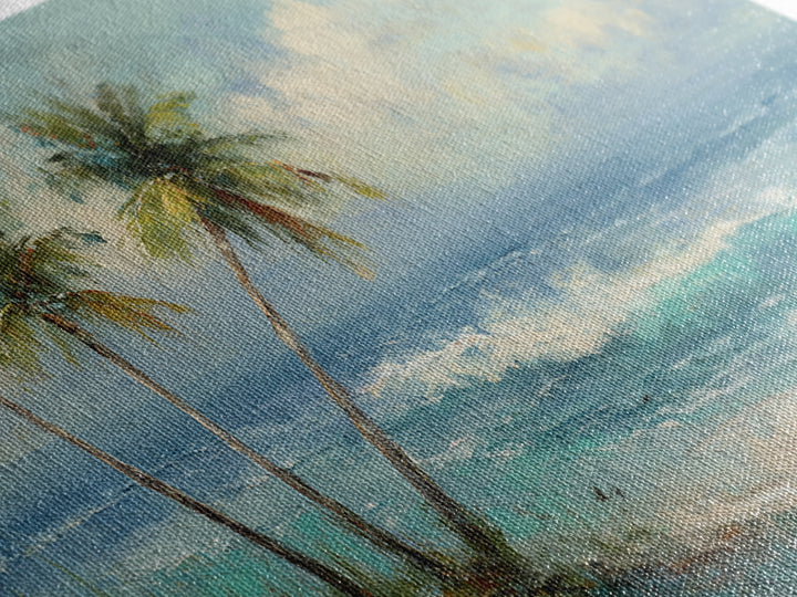 Tropical Palms Leaning Framed Canvas Print, Beach Art, Boho Decor, Coastal Decor, Fine Art, Shore, Art Prints, Digital Art, BEA-2x1-75