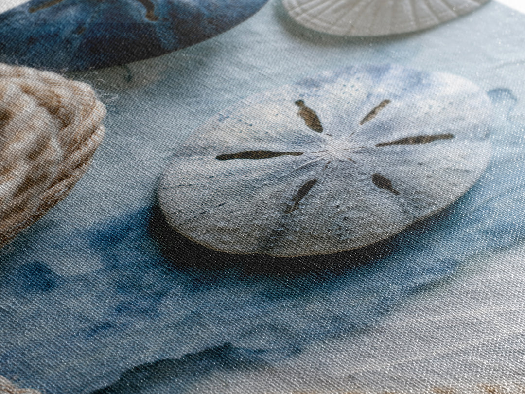 Minimal Sand Dollar Study on Textured Paper Framed Canvas Print, Beach Art, Digital Art, Coastal Decor, Oil Painting, Shore, BEA-2x3-20
