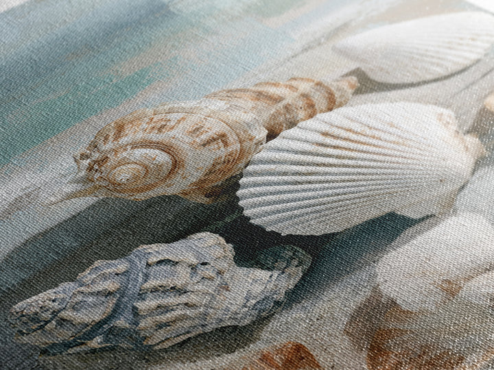 Seashell Collection Painted Like Natural Specimens Framed Canvas Print, Beach Art, Wall Art, Coastal Decor, Fine Art, Shore, BEA-2x3-60