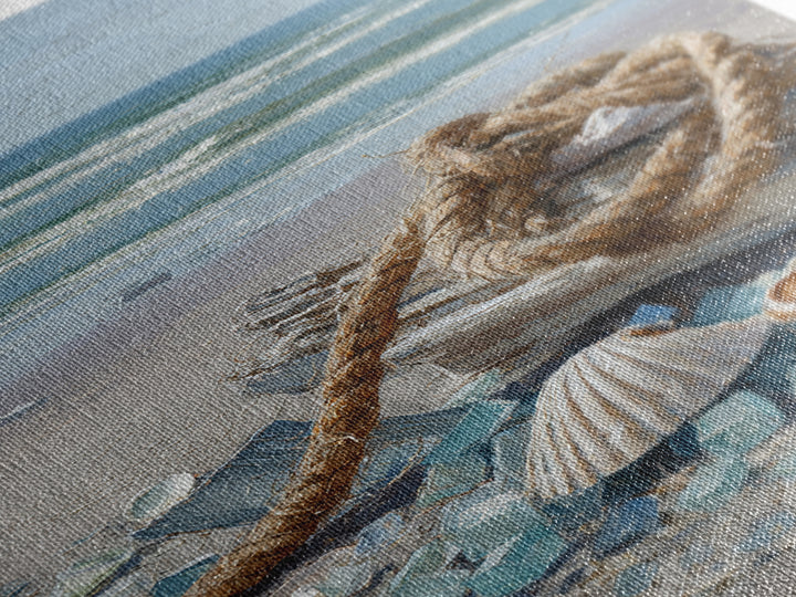 Nautical Rope and Shell Still Life Framed Canvas Print, Beach Art, Original Art, Coastal Decor, Fine Art, Shore, Beach Decor, BEA-2x3-97