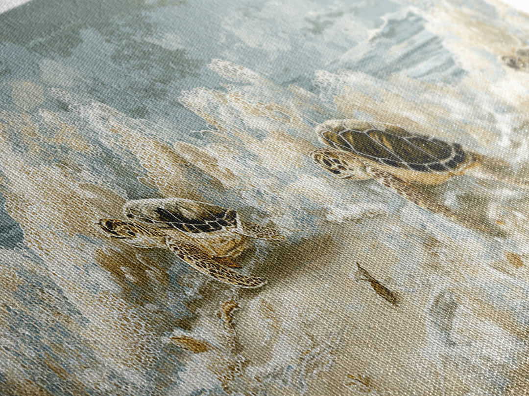 Family of Sea Turtles Crossing Moonlit Sand Canvas Print, Beach Art, Wall Art, Coastal Decor, Fine Art, Shore, Abstract Art, BEA-3x1-30