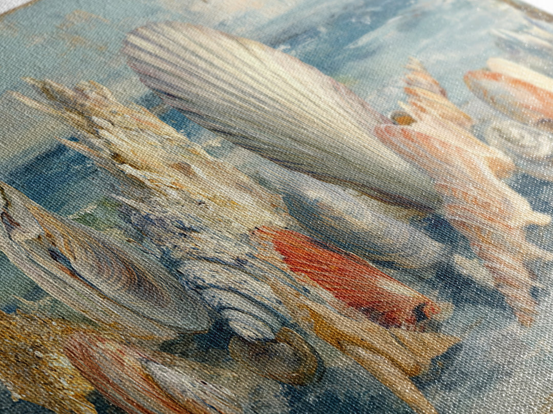 Seashell Collection Painted Like Natural Specimens Canvas Print, Beach Art, Coastal Decor, Shore, Living Room Wall Art, BEA-3x1-68