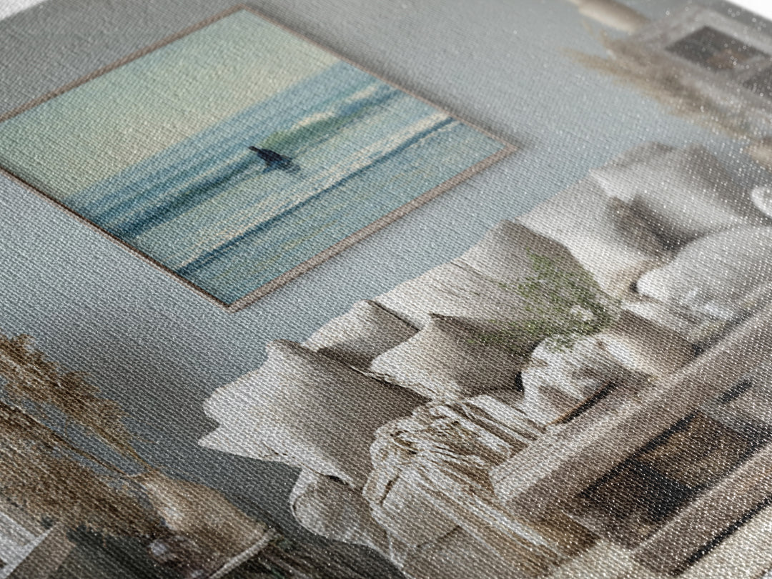 Surfer Silhouette Riding a Glassy Wave Framed Canvas Print, Beach Art, Art, Coastal Decor, Oil Painting, Shore, BEA-3x2-91