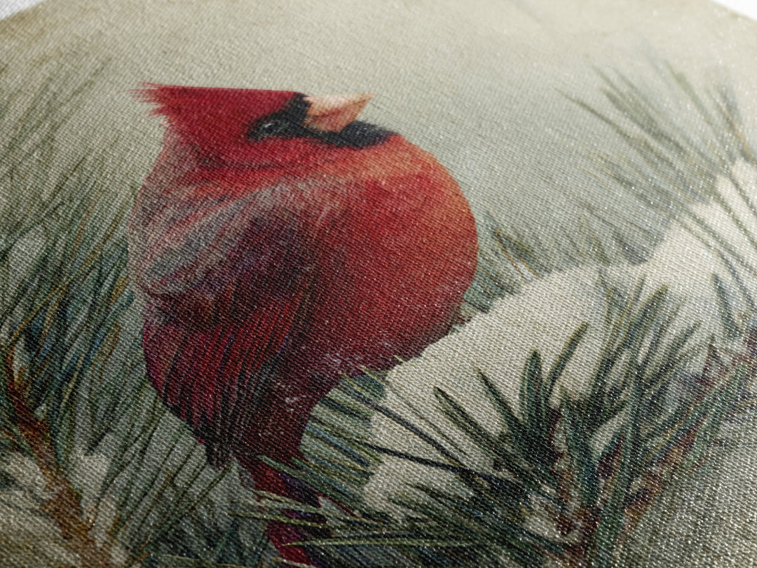 Red Cardinal on Snowy Pine Branch Framed Canvas Print, Bird Art, Nature Wall Art, Living Room Decor, Watercolor Art, Flight, BIR-1x1-1