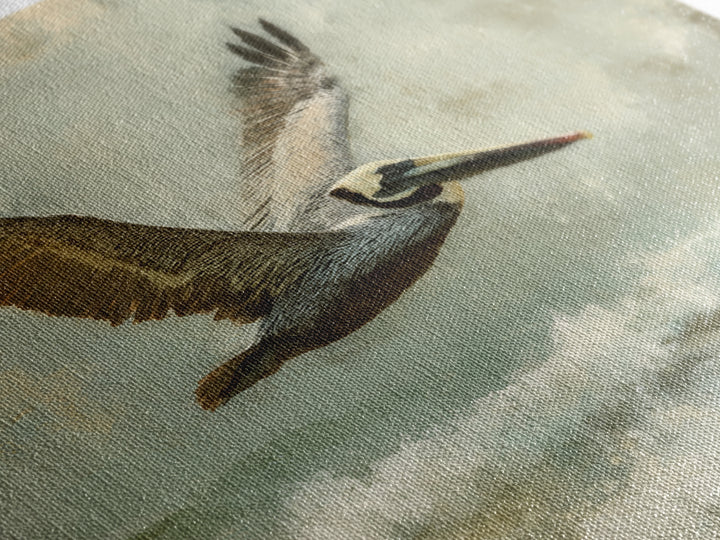 Pelican Flying over Coastal Waves Canvas Print, Bird Art, Modern Art, Living Room Decor, Fine Art, Flight, Floral Art, BIR-1x1-18