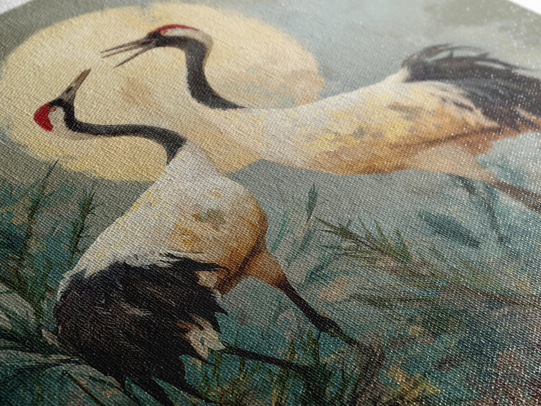 Pair of Cranes Dancing Canvas Print, Bird Art, Farmhouse Decor, Living Room Decor, Abstract Art, Flight, Digital Download Art, BIR-1x1-3