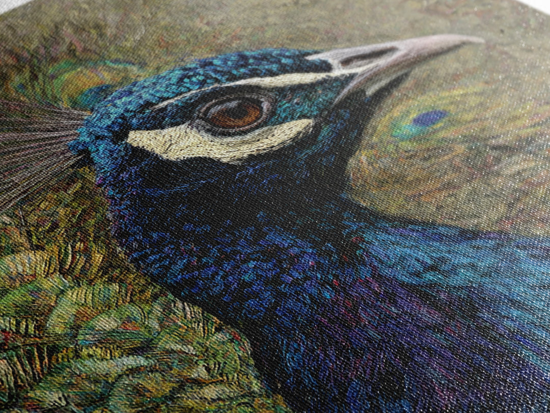 Peacock with Jewel Tone Feather Pattern Canvas Print, Bird Art, Modern Art, Living Room Decor, Fine Art, Flight, Floral Art, BIR-1x1-31