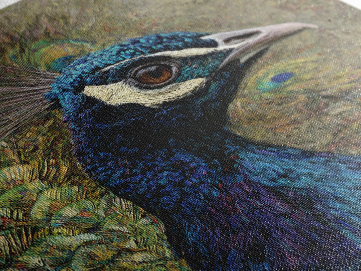 Peacock with Jewel Tone Feather Pattern Canvas Print, Bird Art, Modern Art, Living Room Decor, Fine Art, Flight, Floral Art, BIR-1x1-31