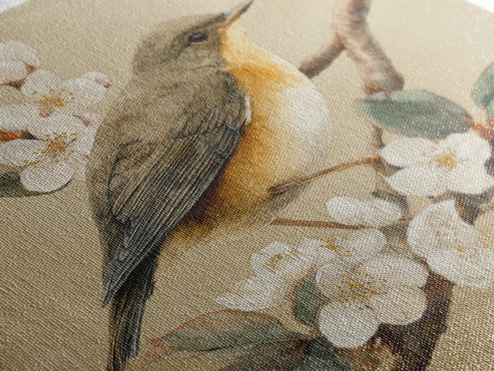 Songbird Perched on Cherry Blossoms Framed Canvas Print, Bird Art, Gallery Decor, Living Room Decor, Fine Art, Flight, BIR-1x1-32