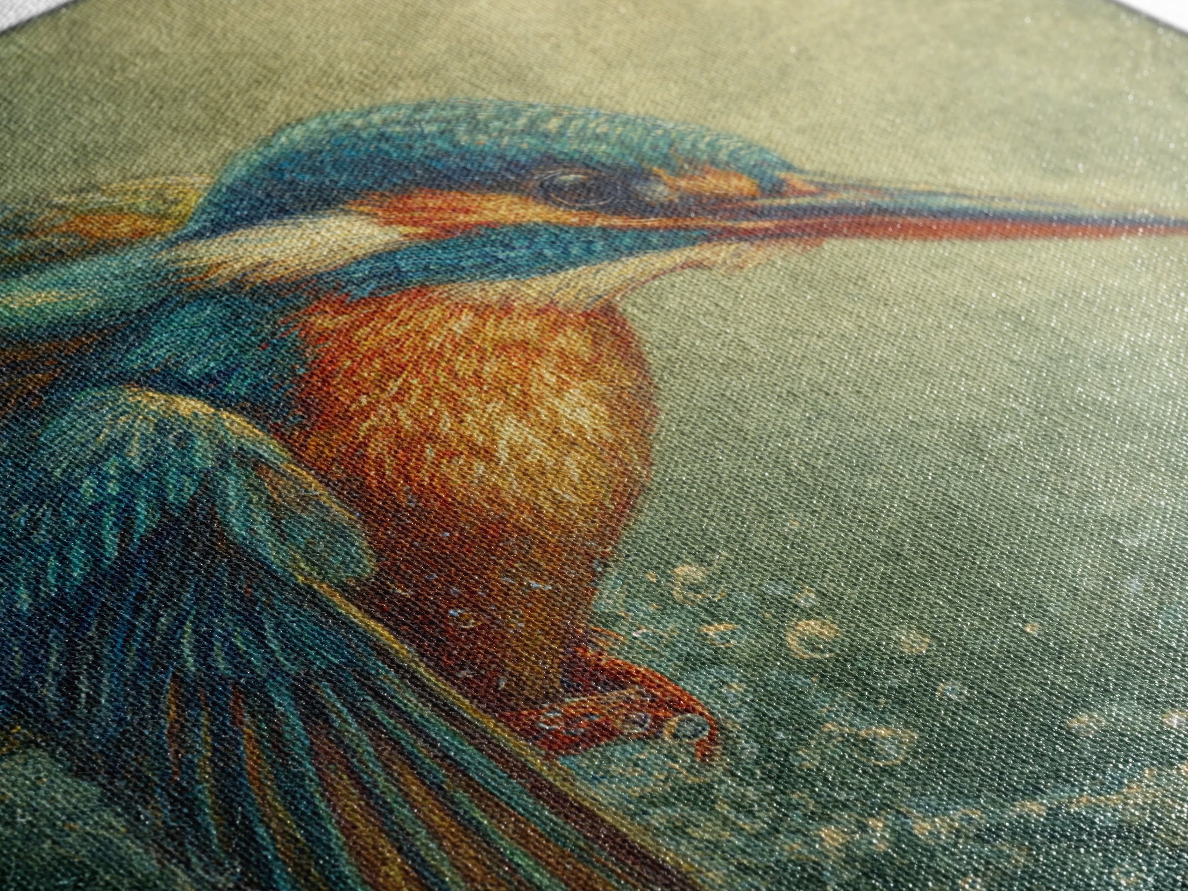Kingfisher Diving Toward Blue Water Canvas Print, Bird Art, Botanical Wall Art, Living Room Decor, Flight, Forest Wall Art, BIR-1x1-35
