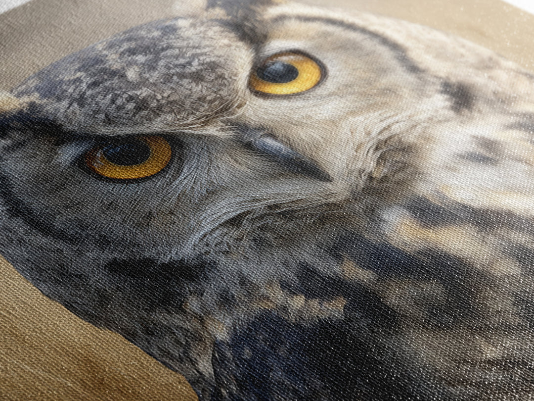 Owl Portrait with Wise Golden Eyes Canvas Print, Bird Art, Rustic Home Decor, Living Room Decor, Oil Painting, Flight, BIR-1x1-5