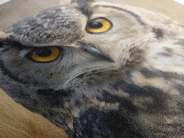 Owl Portrait with Wise Golden Eyes Canvas Print, Bird Art, Rustic Home Decor, Living Room Decor, Oil Painting, Flight, BIR-1x1-5