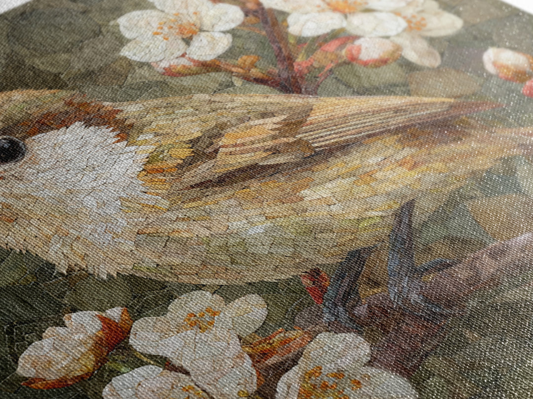 Songbird Perched on Cherry Blossoms Framed Canvas Print, Bird Art, Farmhouse Decor, Living Room Decor, Fine Art, Flight, BIR-1x1-56