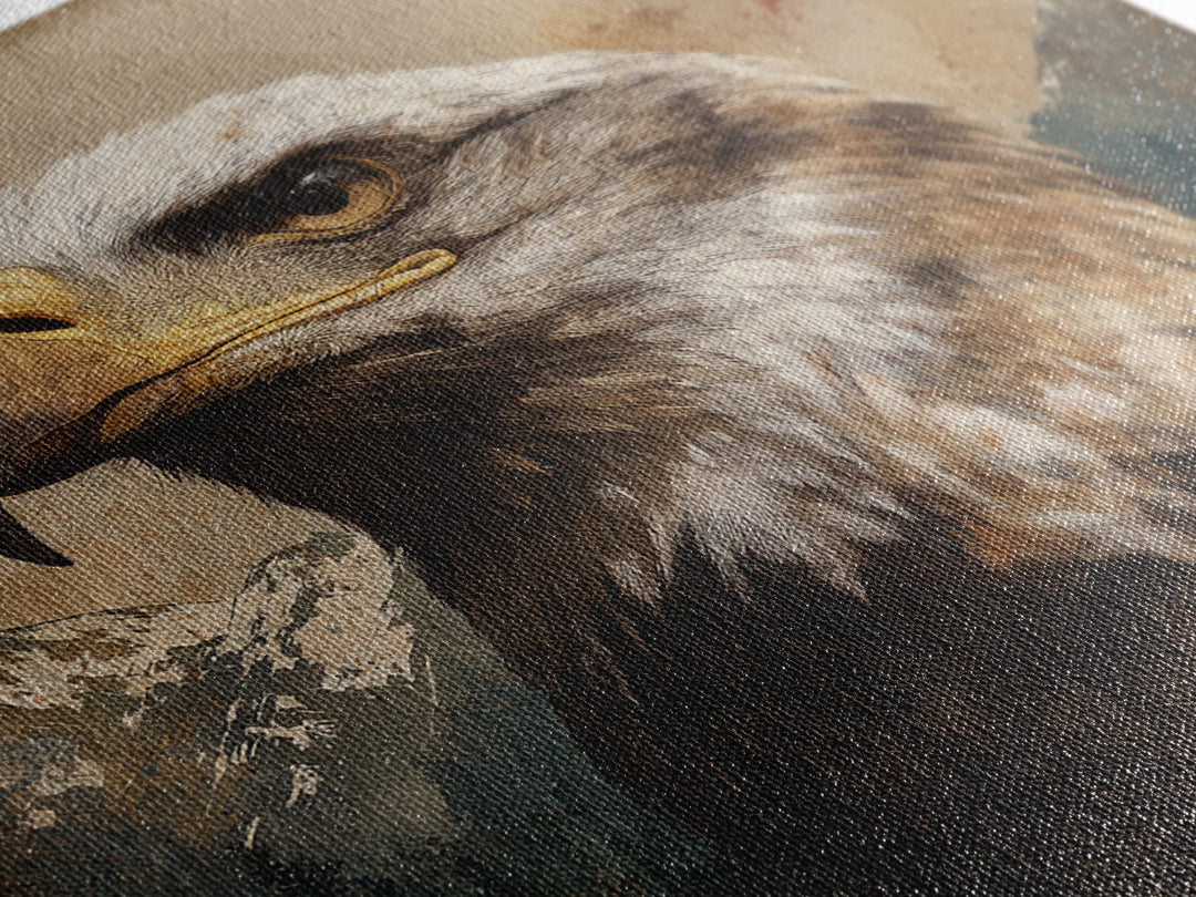 Eagle Portrait with Dramatic Mountain Wind Canvas Print, Bird Art, Bird Prints, Living Room Decor, Flight, Modern Decor, BIR-1x1-60