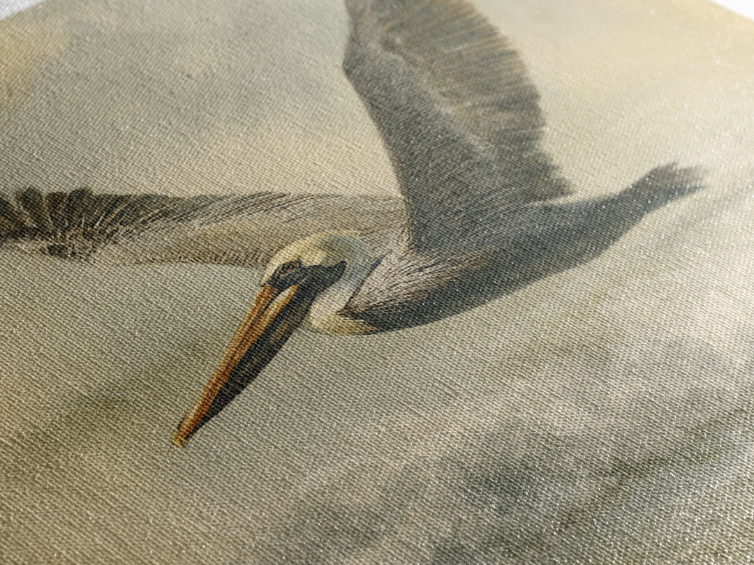 Pelican Flying over Coastal Waves Framed Canvas Print, Bird Art, Digital Download Art, Living Room Decor, Abstract Art, Flight, BIR-1x1-66