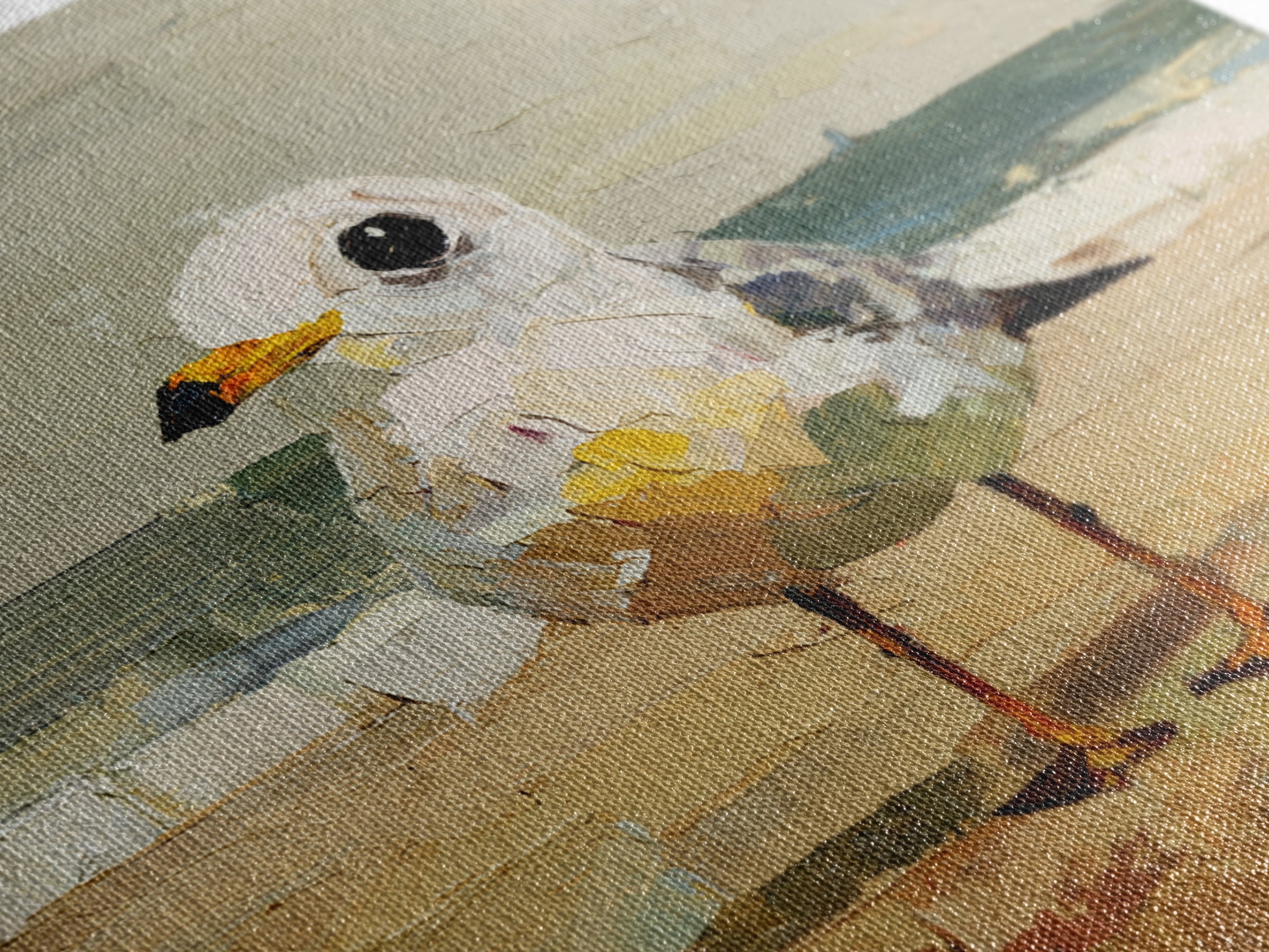 Seagulls Above a Pale Beach Horizon Framed Canvas Print, Bird Art, Digital Download Art, Living Room Decor, Oil Painting, BIR-1x1-68