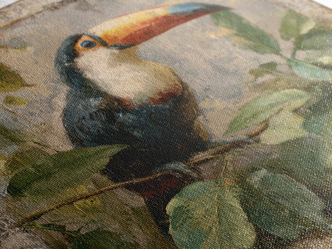 Toucan Framed by Bold Jungle Foliage Framed Canvas Print, Bird Art, Bird Wall Art, Living Room Decor, Fine Art, Flight, BIR-1x1-71