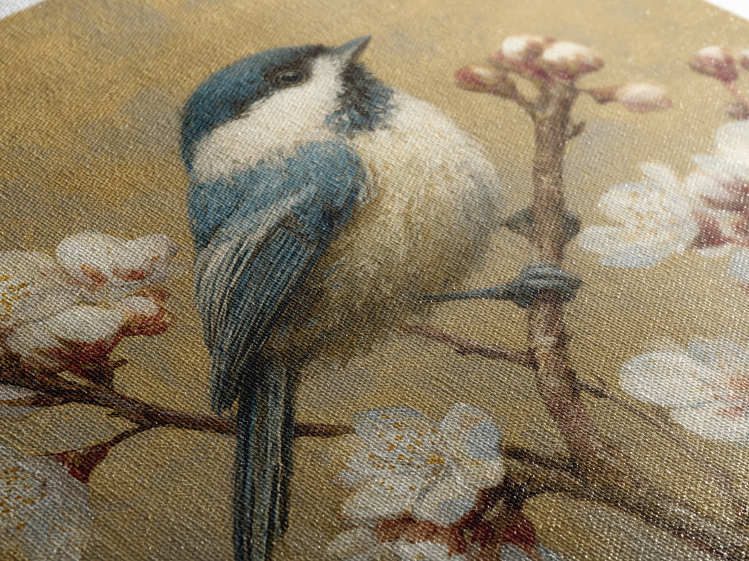 Songbird Perched on Cherry Blossoms Framed Canvas Print, Bird Art, Digital Print, Living Room Decor, Fine Art, Flight, BIR-1x1-8