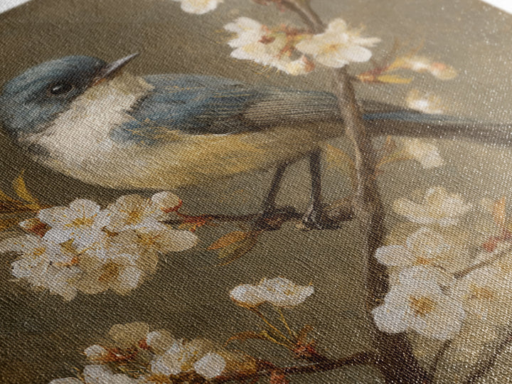 Songbird Perched on Cherry Blossoms Framed Canvas Print, Bird Art, Modern Decor, Living Room Decor, Fine Art, Flight, BIR-1x1-80