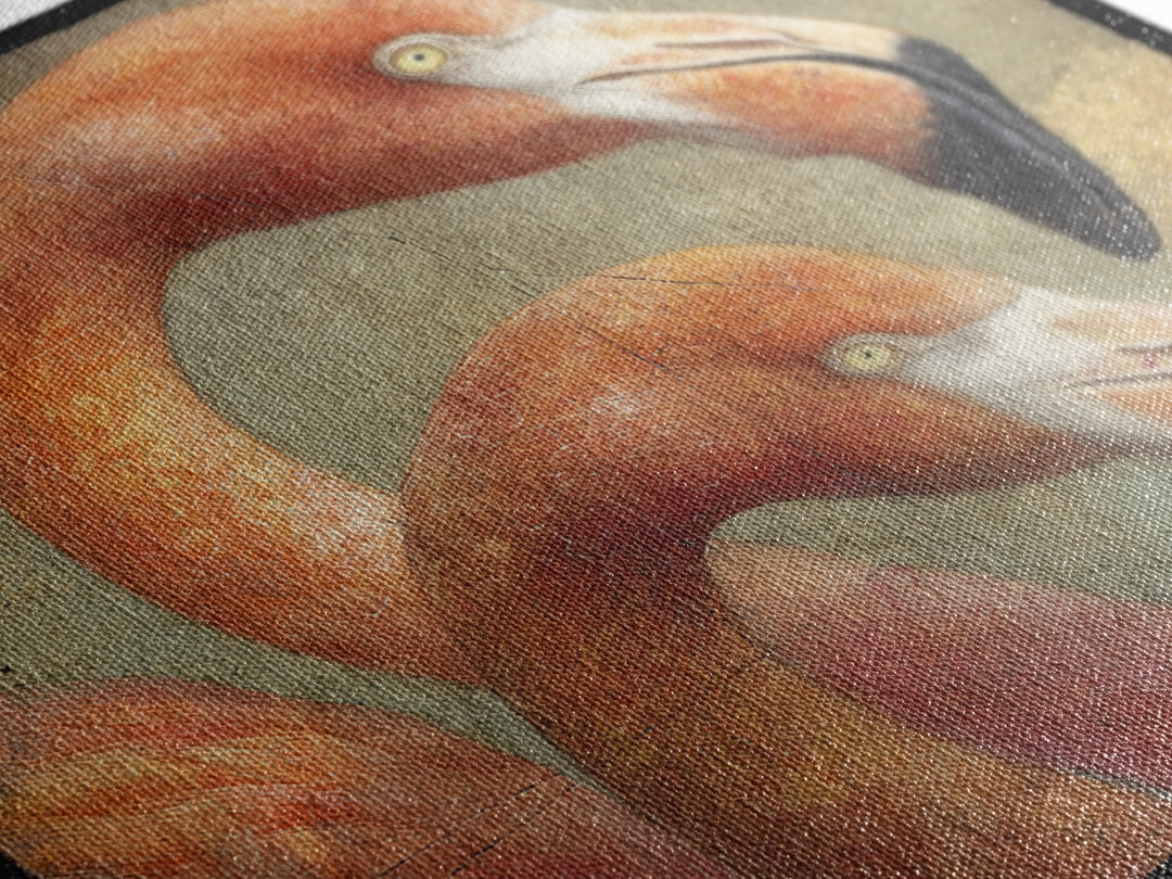 Flamingo Pair in Coral Water Reflections Canvas Print, Bird Art, Neutral Decor, Living Room Decor, Oil Painting, Flight, BIR-1x1-82