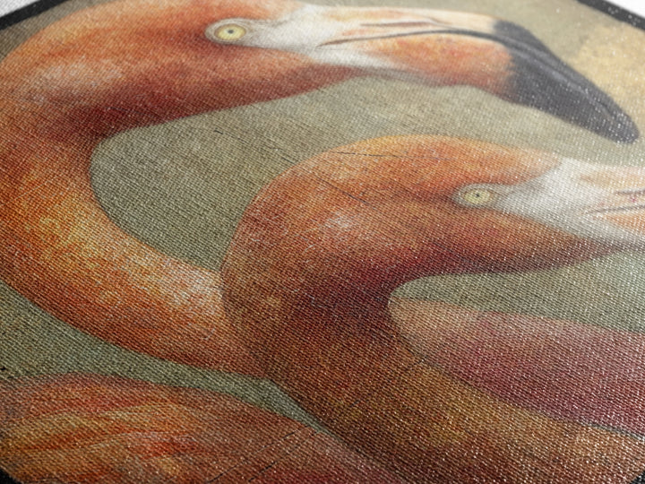 Flamingo Pair in Coral Water Reflections Canvas Print, Bird Art, Neutral Decor, Living Room Decor, Oil Painting, Flight, BIR-1x1-82