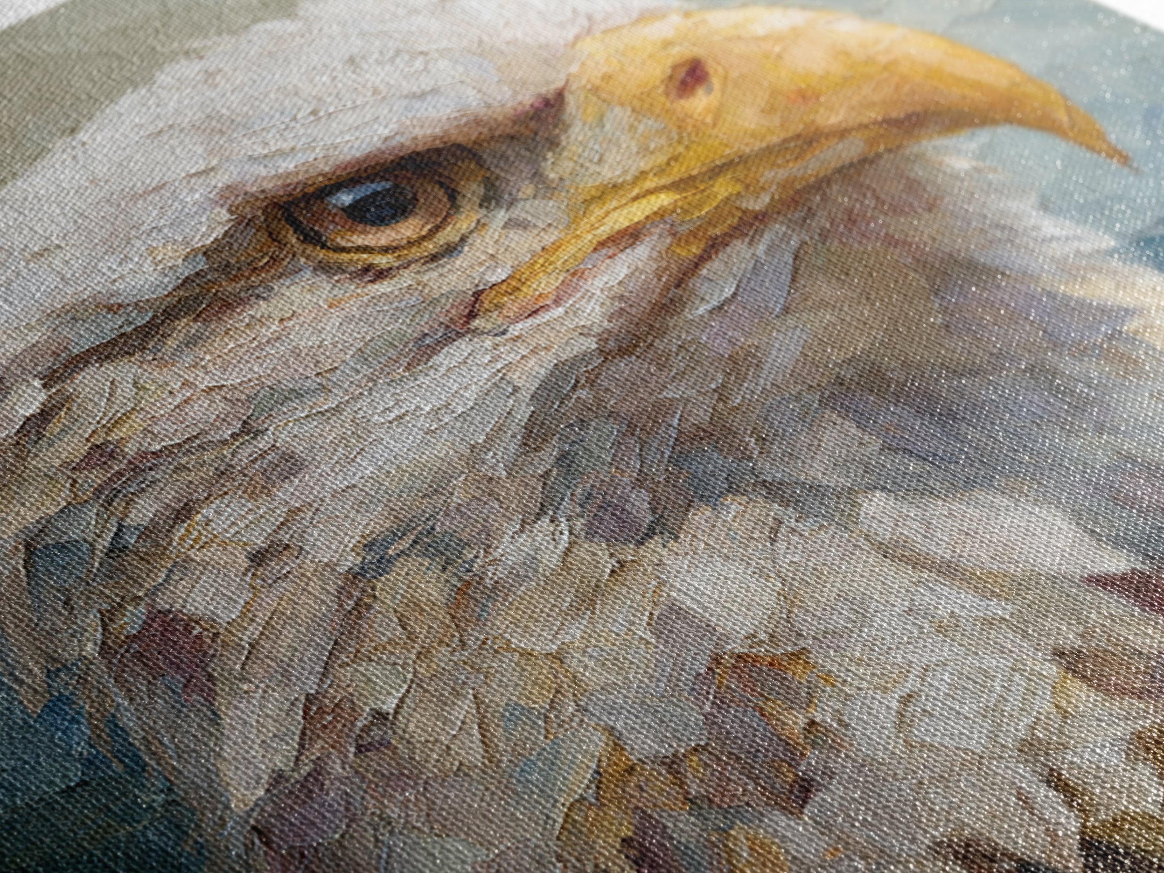 Eagle Portrait with Dramatic Mountain Wind Framed Canvas Print, Bird Art, Bird Wall Art, Living Room Decor, Fine Art, Flight, BIR-1x1-84
