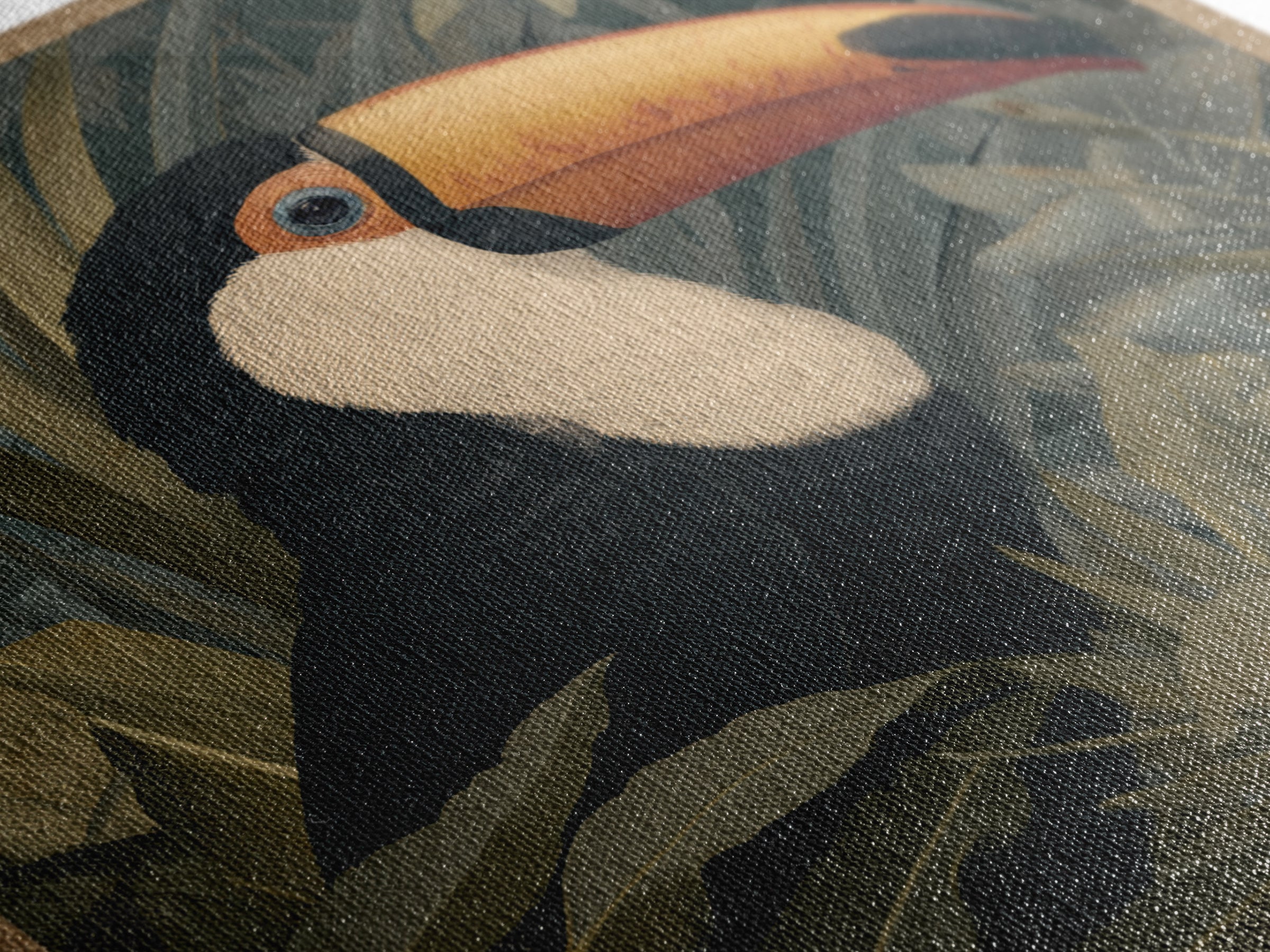 Toucan Framed by Bold Jungle Foliage Canvas Print, Bird Art, Neutral Decor, Living Room Decor, Fine Art, Flight, Wall Art, BIR-1x1-95