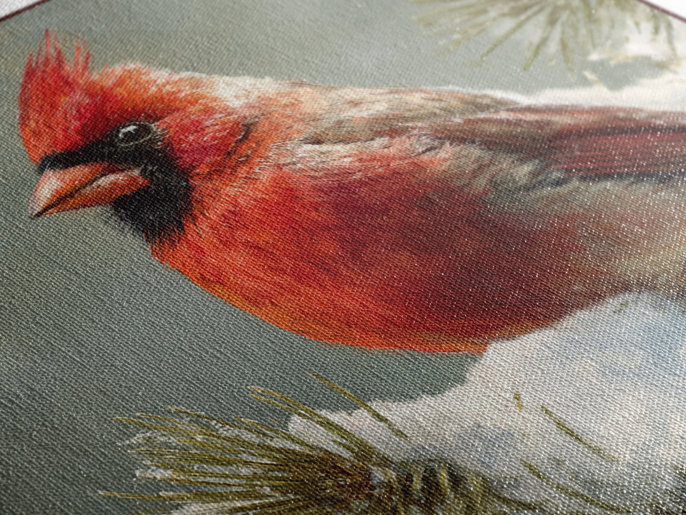 Red Cardinal on Snowy Pine Branch Canvas Print, Bird Art, Wall Art, Living Room Decor, Fine Art, Flight, Japanese Wall Art, BIR-1x1-97