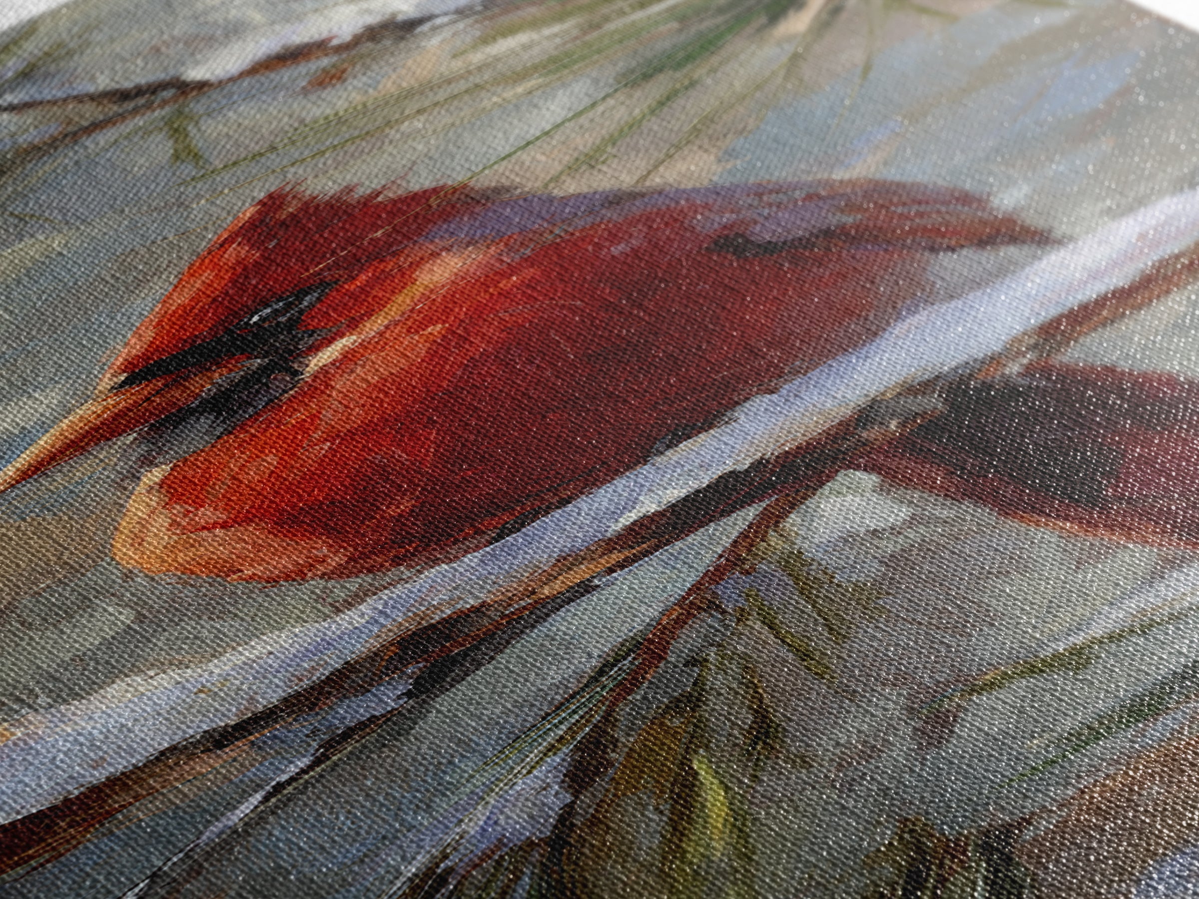 Red Cardinal on Snowy Pine Branch Canvas Print, Bird Art, Statement Artwork, Living Room Decor, Oil Painting, Flight, BIR-1x3-13
