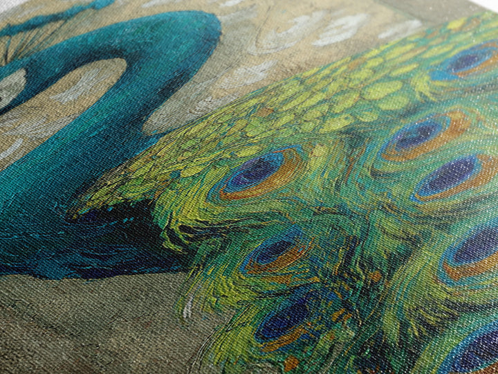 Peacock with Jewel Tone Feather Pattern Framed Canvas Print, Bird Art, Wall Decor, Living Room Decor, Fine Art, Flight, BIR-1x3-19