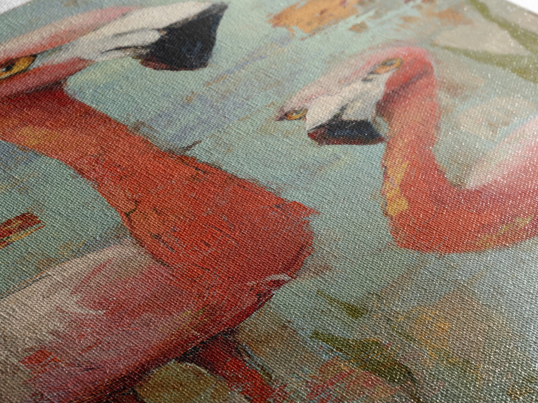 Flamingo Pair in Coral Water Reflections Canvas Print, Bird Art, Digital Download Art, Living Room Decor, Fine Art, Flight, BIR-1x3-22