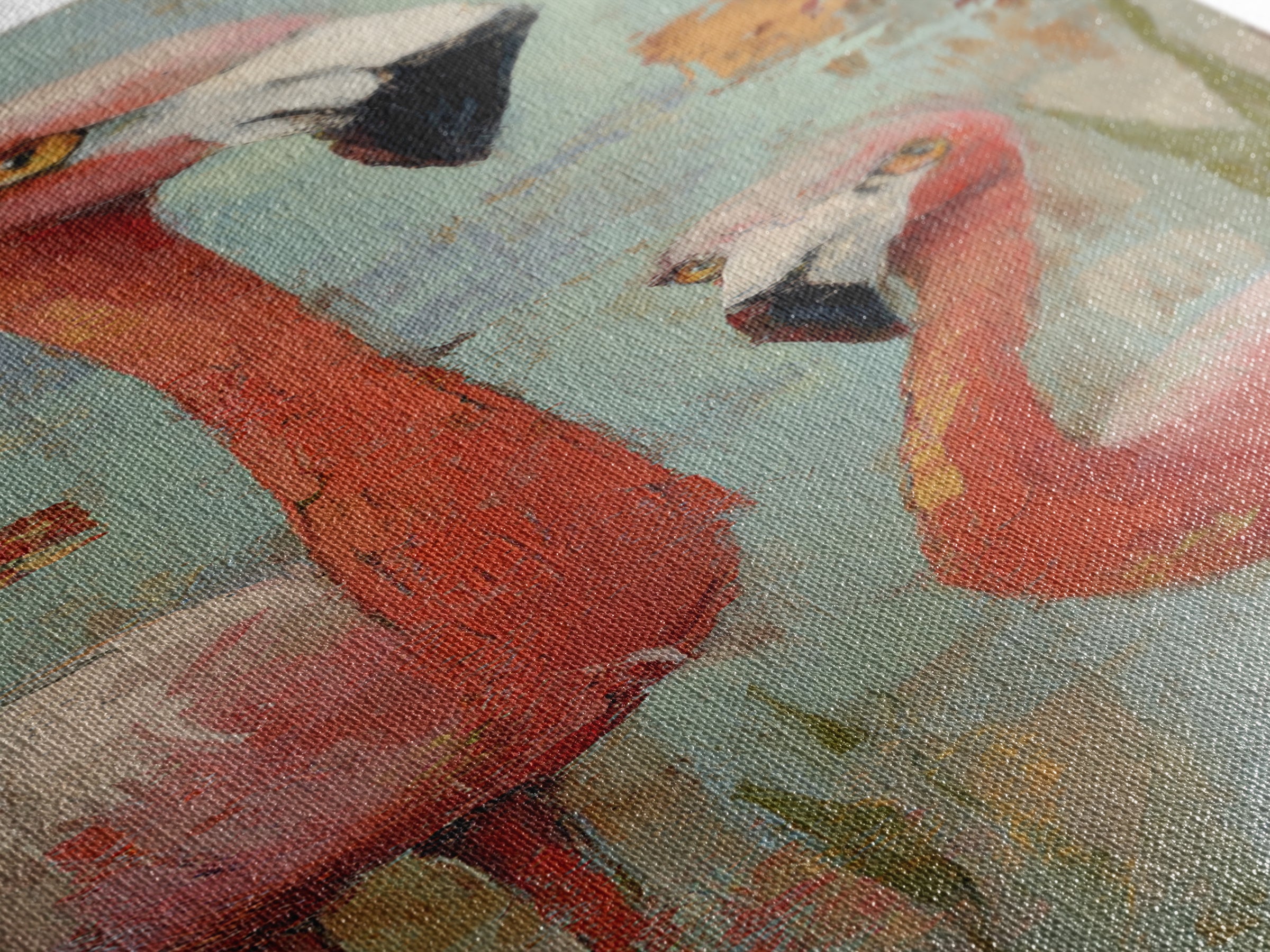 Flamingo Pair in Coral Water Reflections Canvas Print, Bird Art, Digital Download Art, Living Room Decor, Fine Art, Flight, BIR-1x3-22