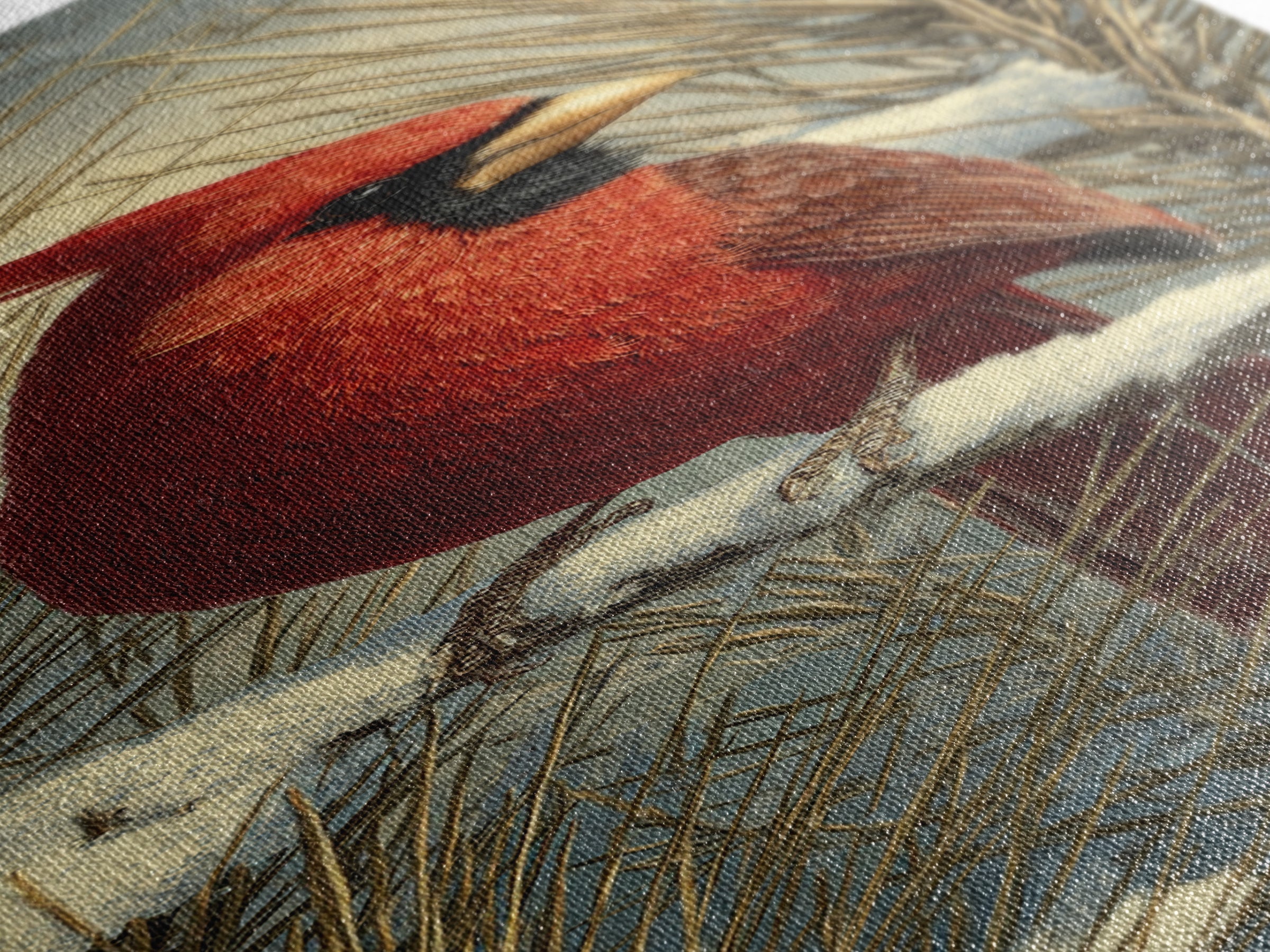Red Cardinal on Snowy Pine Branch Canvas Print, Bird Art, Statement Artwork, Living Room Decor, Oil Painting, Flight, BIR-1x3-37