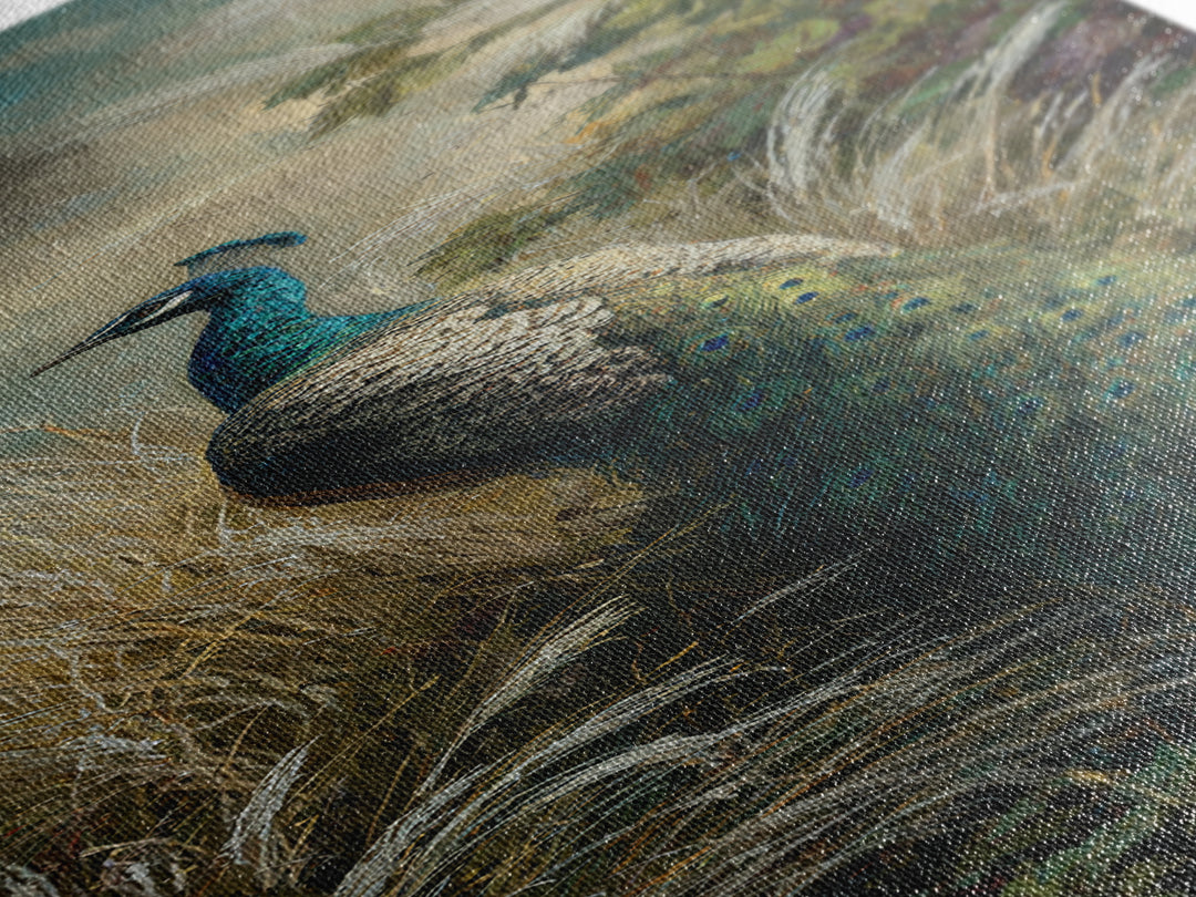 Peacock with Jewel Tone Feather Pattern Canvas Print, Bird Art, Digital Print, Living Room Decor, Fine Art, Flight, Bird Prints, BIR-1x3-43