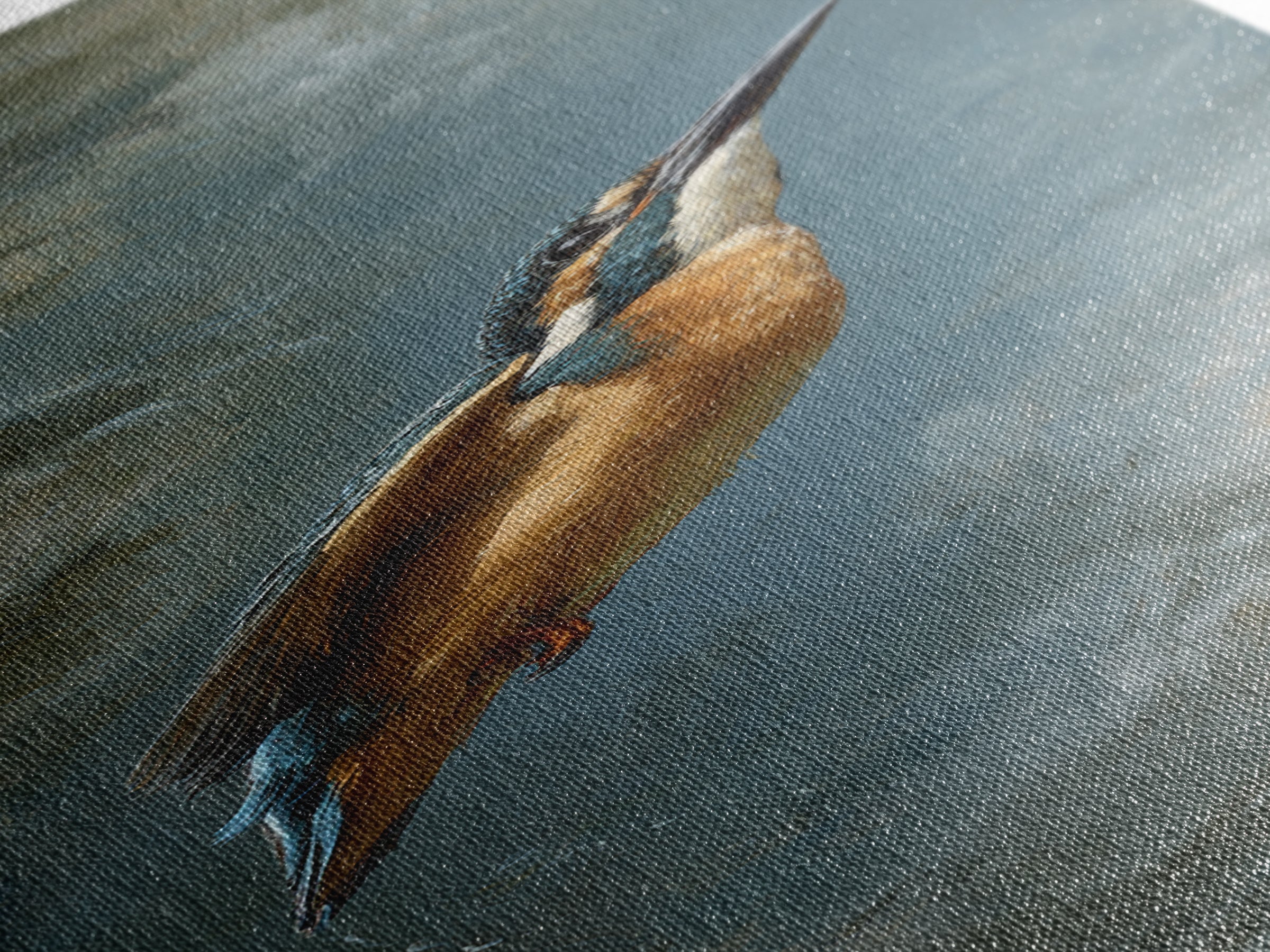 Kingfisher Diving Toward Blue Water Framed Canvas Print, Bird Art, Printable Art, Living Room Decor, Fine Art, Flight, BIR-1x3-47