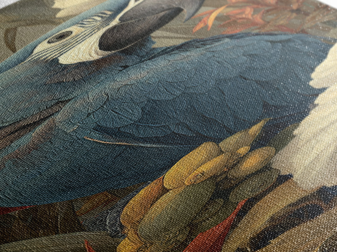 Parrot Among Tropical Leaves and Fruit Canvas Print, Bird Art, Bird Wall Art, Living Room Decor, Fine Art, Flight, Art Print, BIR-1x3-49