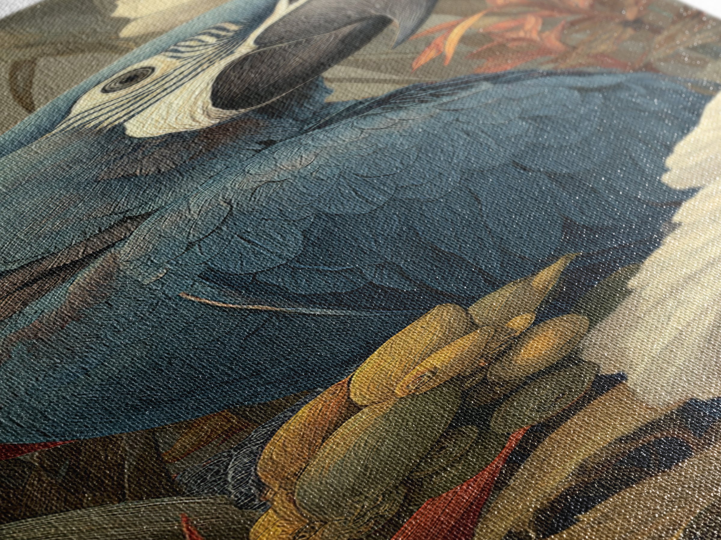 Parrot Among Tropical Leaves and Fruit Canvas Print, Bird Art, Bird Wall Art, Living Room Decor, Fine Art, Flight, Art Print, BIR-1x3-49