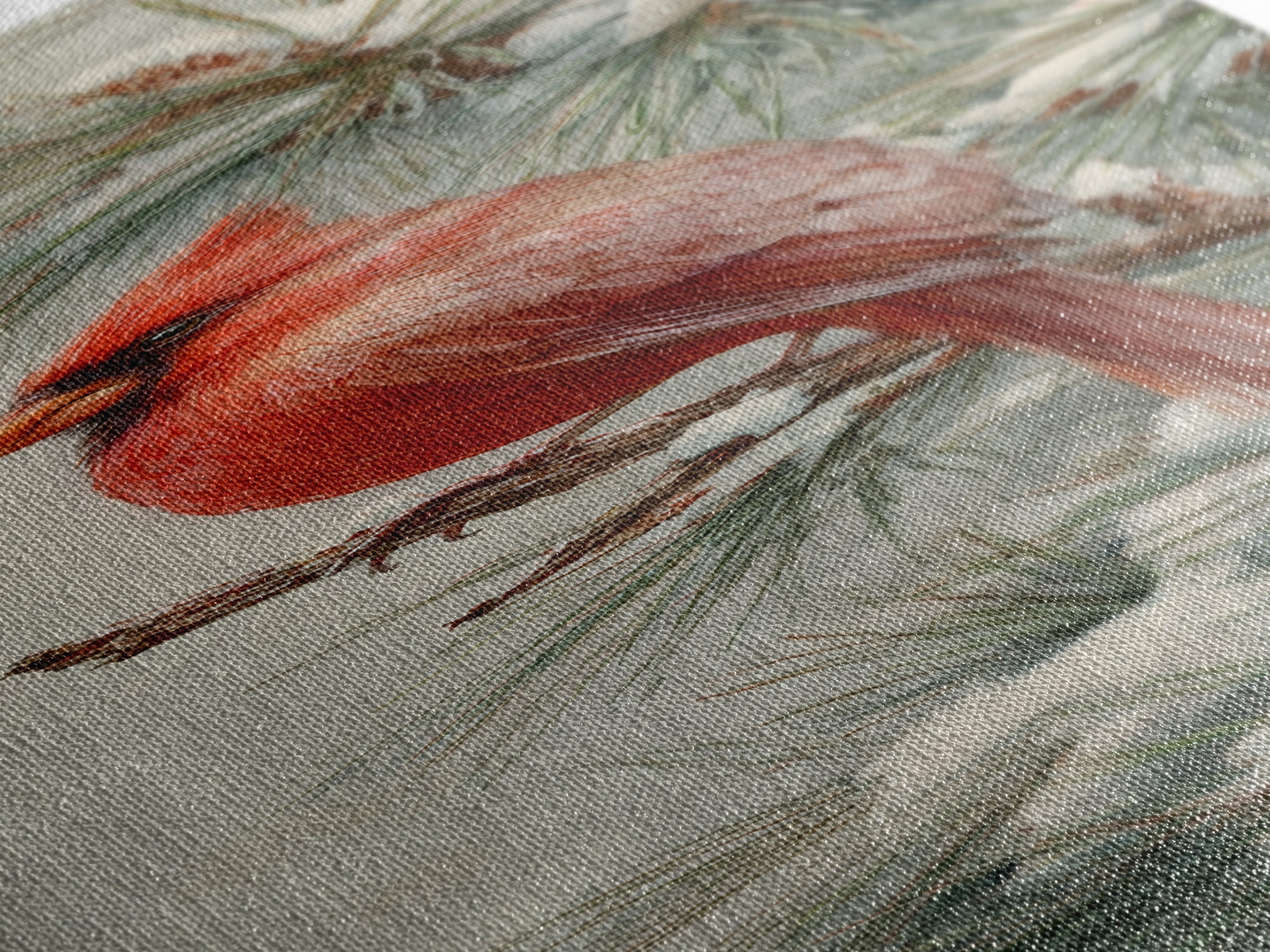 Red Cardinal on Snowy Pine Branch Framed Canvas Print, Bird Art, Textured Painting, Living Room Decor, Watercolor Art, Flight, BIR-1x3-61