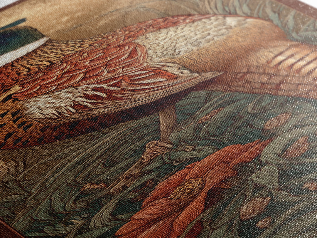 Pheasant with Ornate Feather Details Framed Canvas Print, Bird Art, Modern Art, Living Room Decor, Fine Art, Flight, Floral Art, BIR-1x3-79
