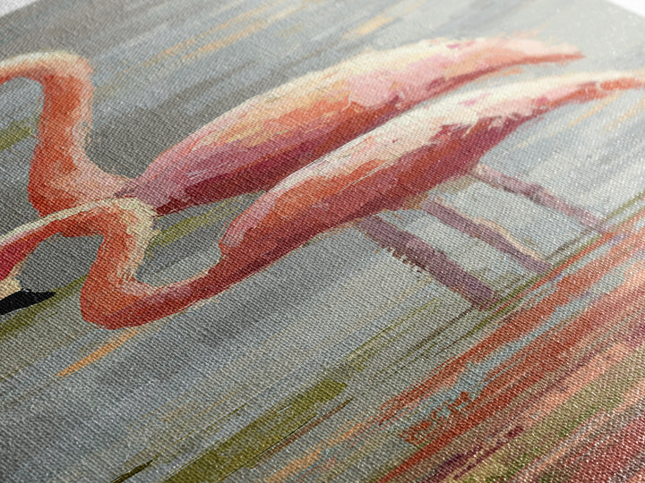 Flamingo Pair in Coral Water Reflections Canvas Print, Bird Art, Fine Art Print, Living Room Decor, Fine Art, Flight, BIR-1x3-94