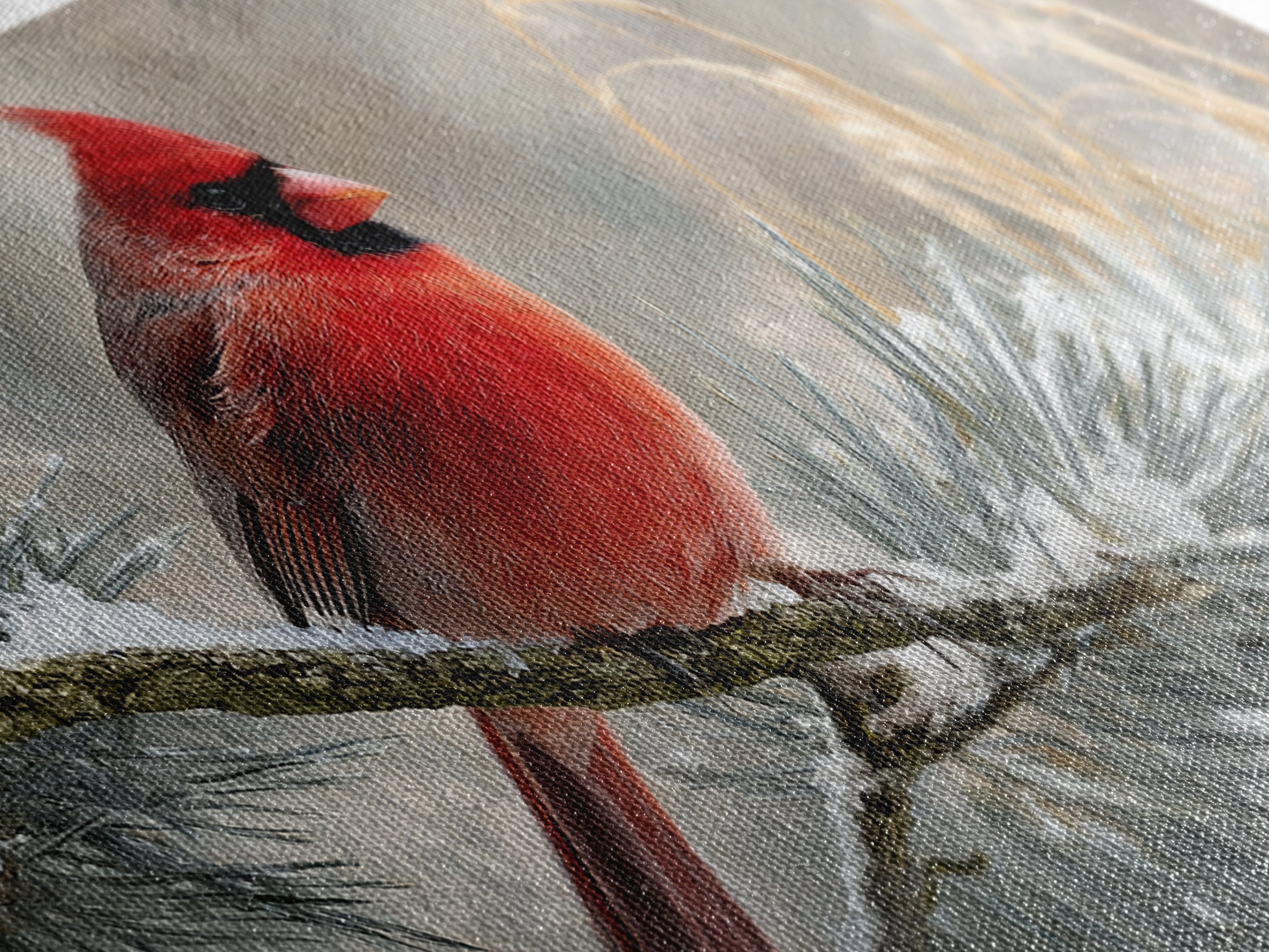 Red Cardinal on Snowy Pine Branch Canvas Print, Bird Art, Wall Art, Living Room Decor, Fine Art, Flight, Japanese Wall Art, BIR-2x1-21